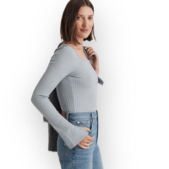 Madewell Light Gray Ribbed Long Sleeve Top - Picture 10 of 10